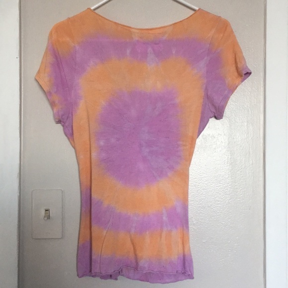 Vintage Y2K GOA USA Short Sleeved Tie-dye Lohan V-neck T-shirt large - Picture 3 of 6